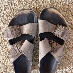 Birkenstock Taupe Suede Double-Buckle Slide Sandals